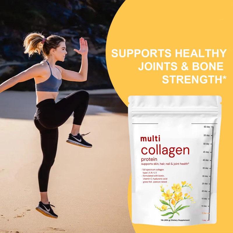 16oz Multi-Collagen Peptides Powder with Vitamin C and Hyaluronic Acid Protein Supplement for Skin Health for Adults