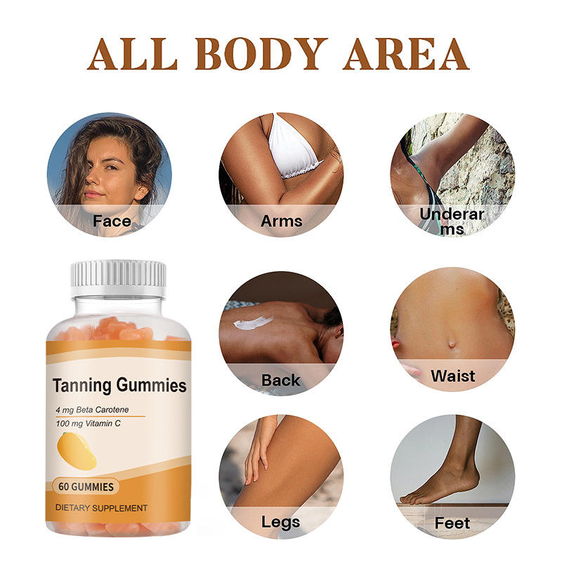 Natural Vegan Tanning Gummies with Multivitamins Sun-Kissed Glow and Skin Hydration for Adults Not for Newborns