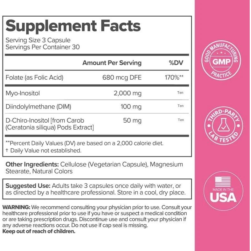 FLO Herbal Supplements for Ovarian Health DIM 40:1 Myo-Inositol D-Chiro Inositol Capsules Supports Hormone Balance for Adults
