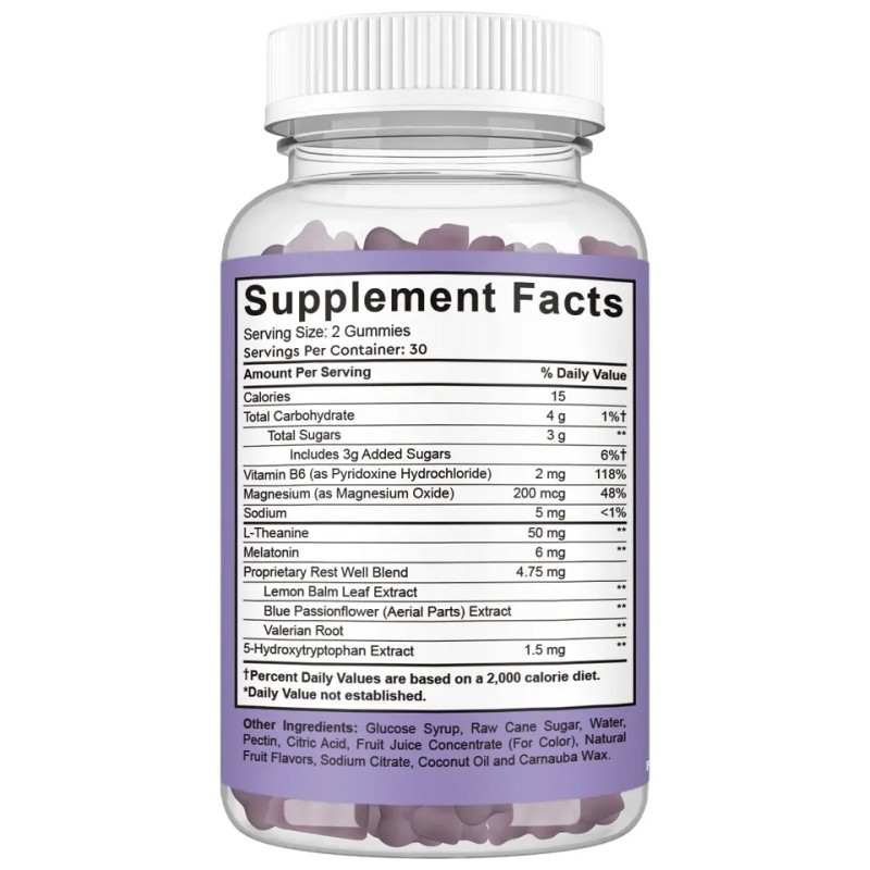 Melatonin and L-Theanine Sleep Gummies 5mg with Chamomile for Deep Rest Vegan Sugar-Free Berry Flavor