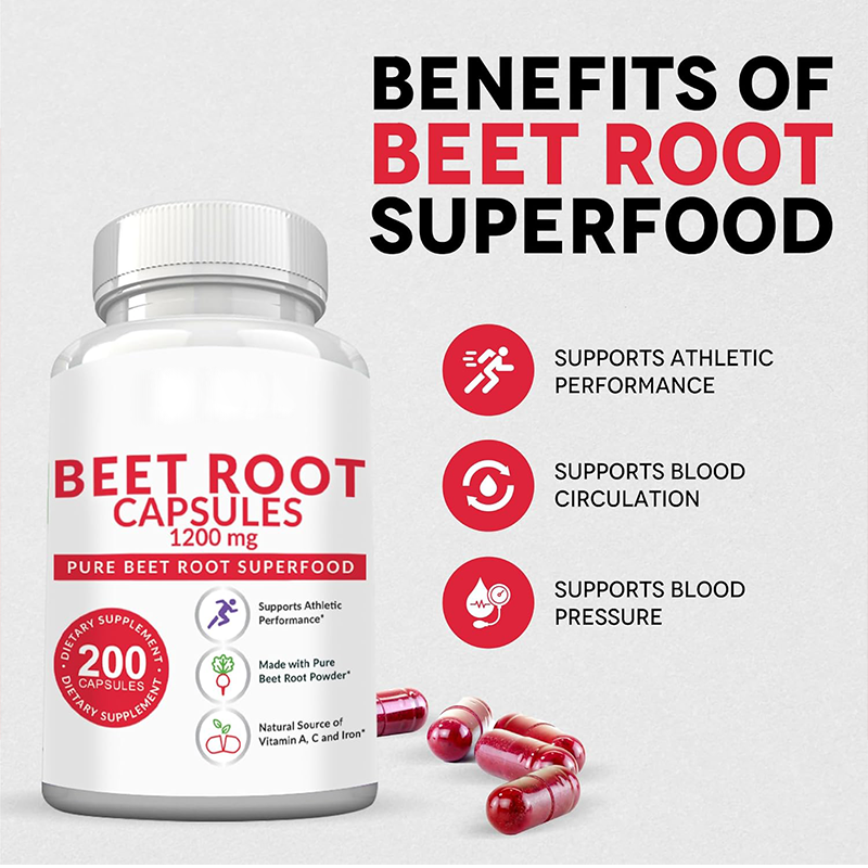 No Sugar Added Beetroot Extract Capsules 1000mg for Natural Energy and Endurance Support Vegan Non-GMO Supplement