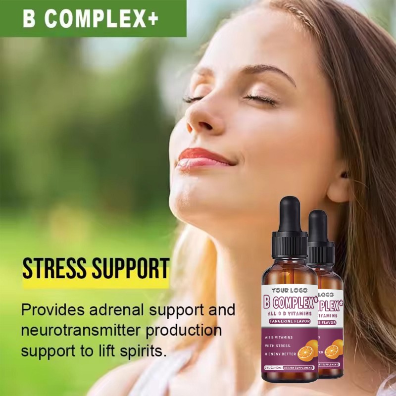 Organic Tangerine Flavor All 8 Vitamins B Complex Liquid Drops - Supports Energy Metabolism Hair Skin Care & Healthy Digestion