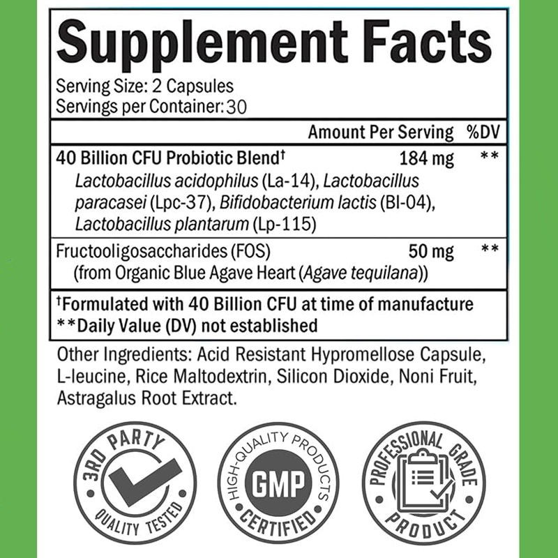 40 Billion CFU Probiotic Capsules - Dairy & Gluten Free, Promote Digestion & Daily Gut Health Support