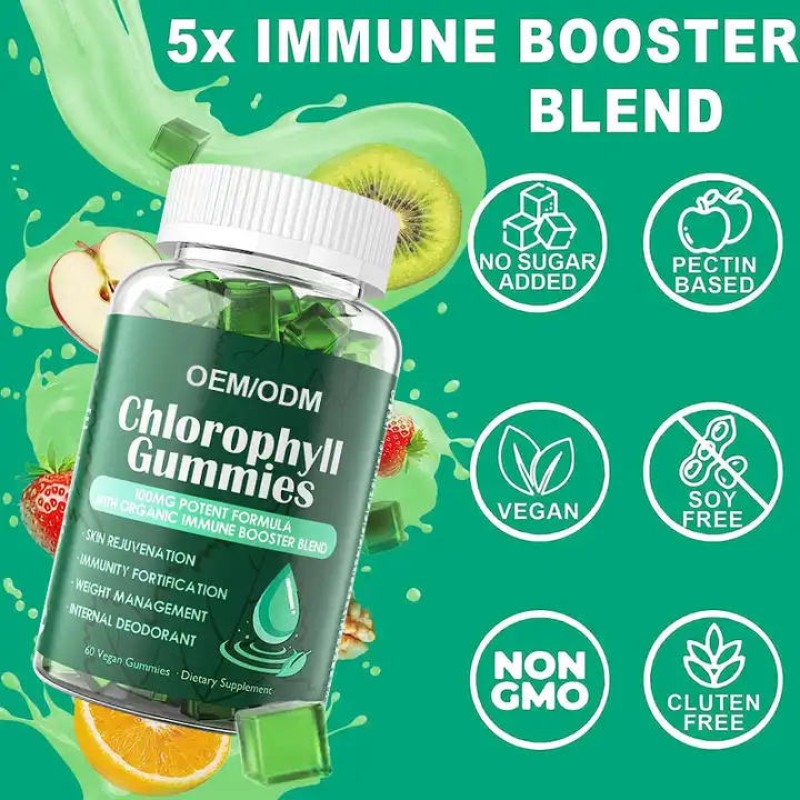 Biocaro OEM Private Label Chlorophyll Gummies for Liver Health, Immunity Boost, and Sleep Support