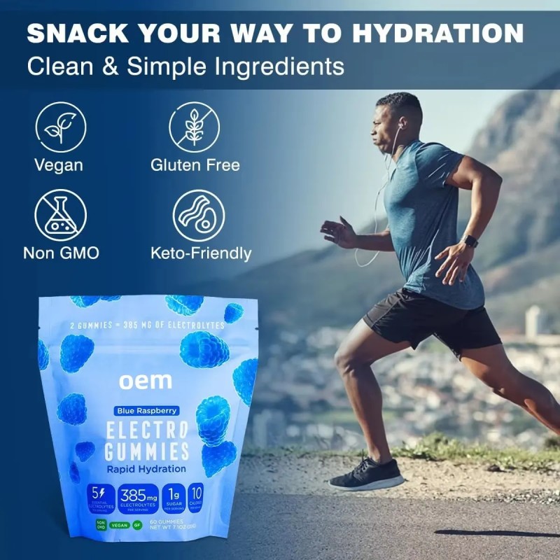 Raspberry Electrolyte Gummy Candy Improves Energy Endurance, Muscle Endurance and Hydration for Adults