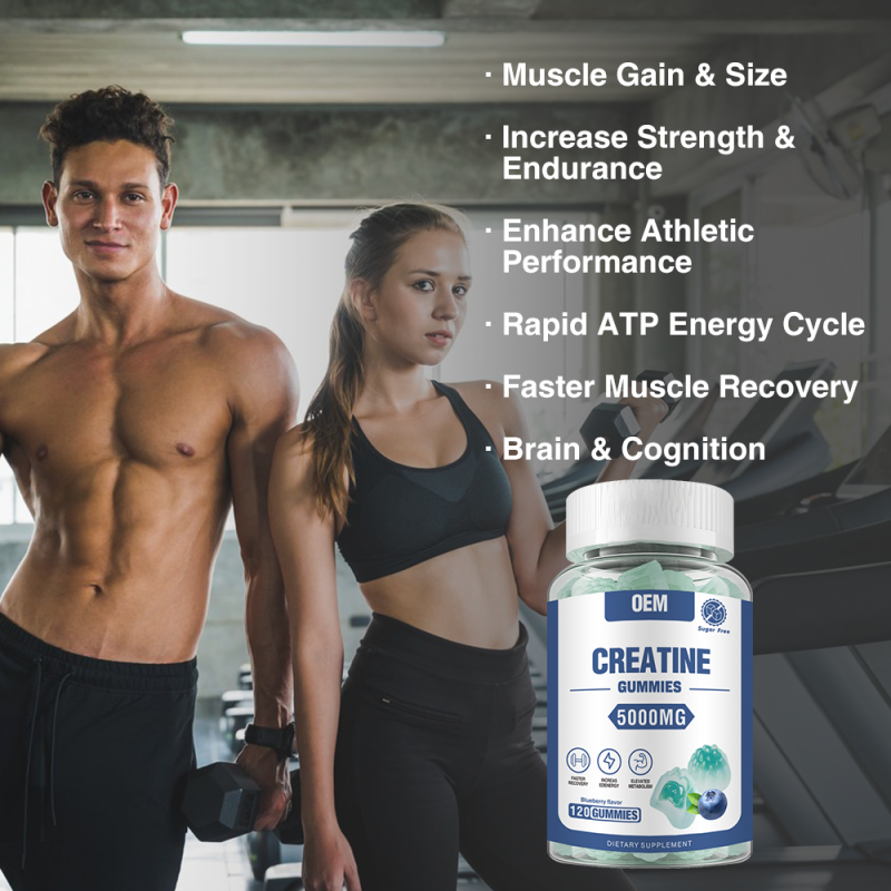 Creatine Monohydrate Sugar-Free Gummies for Energy & Muscle Growth - Liquid Filled, Natural Ingredients, Custom Flavors