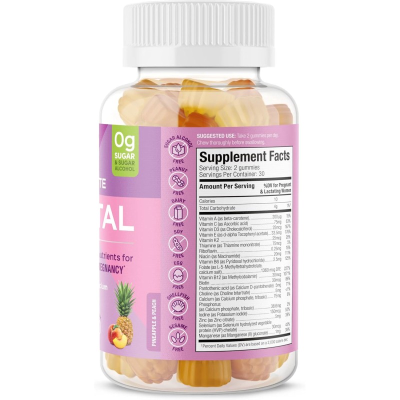 Private Customization Sugar Free Pineapple Peach Flavored Complete Prenatal Gummies with Calcium,Vitamin K2, Vitamin B12 Gummy