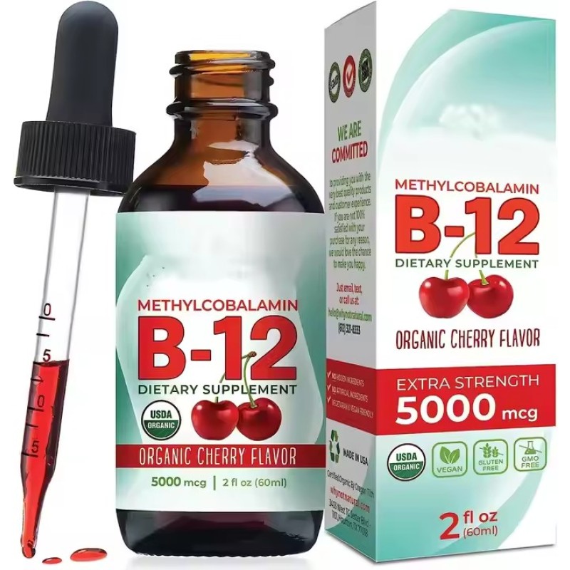 OEM Natural Organic CHERRY FLAVOR Sublingual Extra Strength 5000 Mcg Methylcobalamin Vitamin B12 Liquid Drops