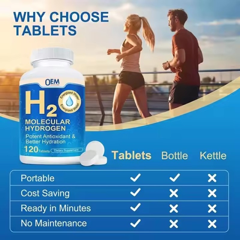 OEM ODM High Concentration H2 Hydrogen Tablets Fast Dissolving Anti-Aging Vitamins Enhancing Brain Health and Vitality