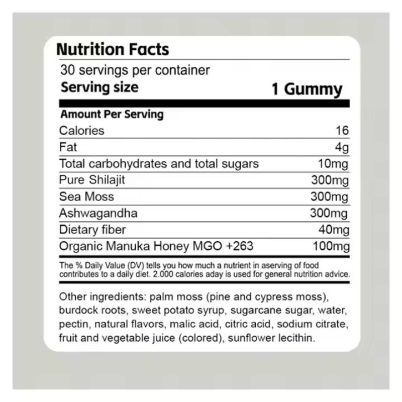 Herbal Extract Male Balance Gummy Health 3 in 1 Shilajit Gummy with Seaweed and Ashwagandha Natural Energy Vitality Support