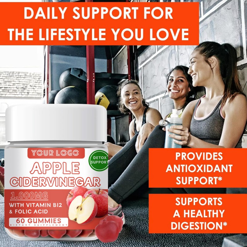 Apple Cider Vinegar Gummies with Vitamin B12 & Folic Acid - Detox Cleanse & Metabolism Booster for Energy & Weight Management