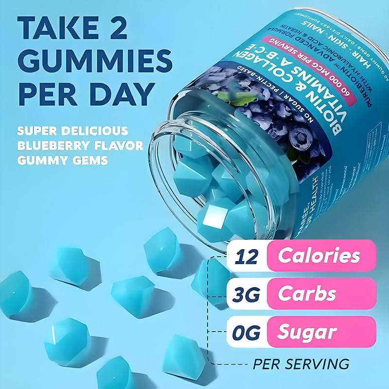 Vitamin B1 Gummy with Biotin and Collagen Hydrolyzed Herbal Food Supplement for Skin Hydration in Adults