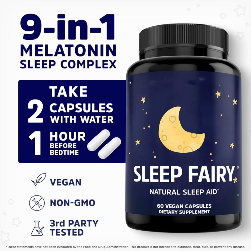 Sleep Fairy 9-in-1 Melatonin Sleep Complex Vegan Capsules - Natural Sleep Aid for Adults with 5-HTP GABA & Magnesium