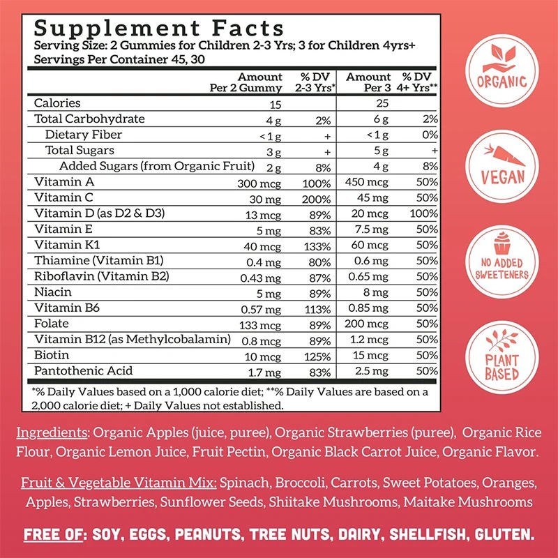 Plant-Based Strawberry Gummy Multivitamins for Kids and Teenagers Immunity System Bear Gummies for Newborns