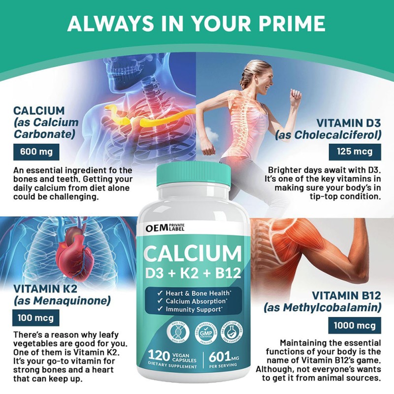 ODM Calcium D3 K2 B12 Capsules: Bone, Heart & Immune Support for Adults & Seniors