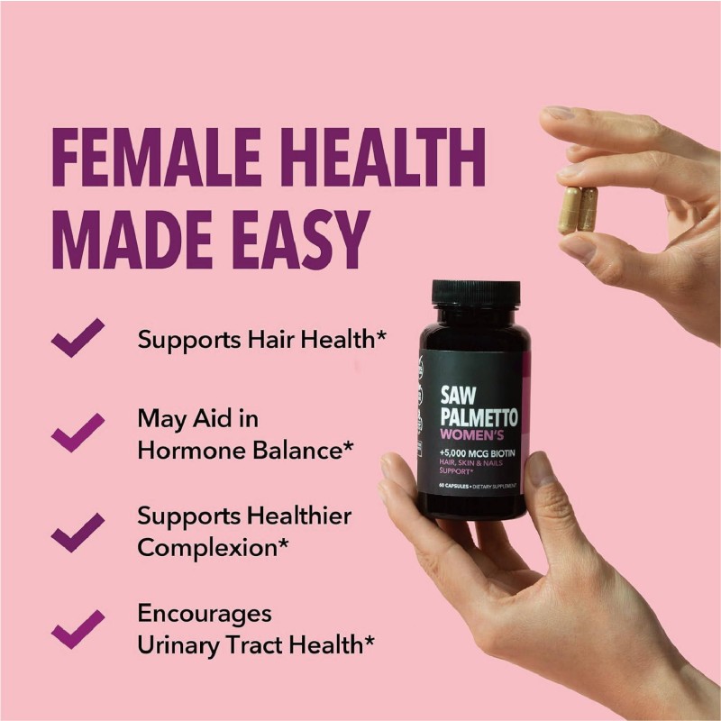 Natural Urinary Tract Health Supplements - Hormone Balance & Hair Support, Extra Strength 45% Extract