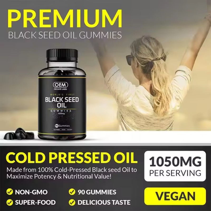 Organic Black Seed Oil Gummy Candy for Adults Natural Immunity Booster Supports Hair Skin and Heart Health