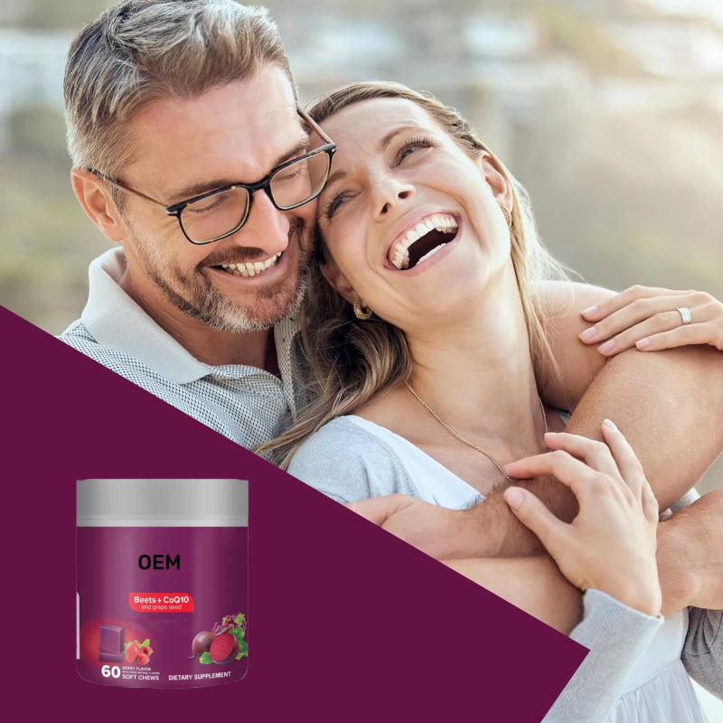Beet CoQ10 Grape Seed Extract Soft Chews Dietary Supplement - Heart Health Energy Support for Adults & Seniors