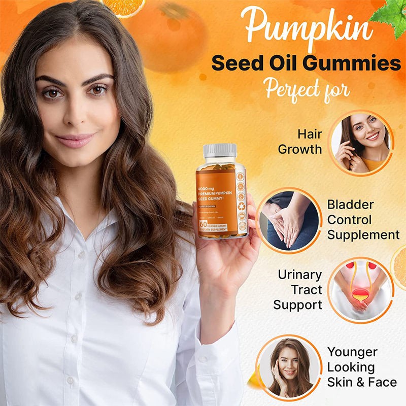 OEM Private Label Pumpkin Seed Gummies Hair Growth Bladder Urinary Tract Support Young Skin Supplement Pumpkin Seed Gummies