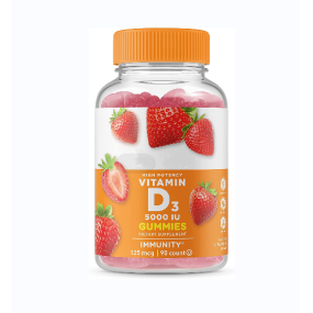 High Potency Vitamin D3 5000IU Gummies - Vegetarian Pectin Chews with Mixed Berry Flavor for Immune and Bone Support