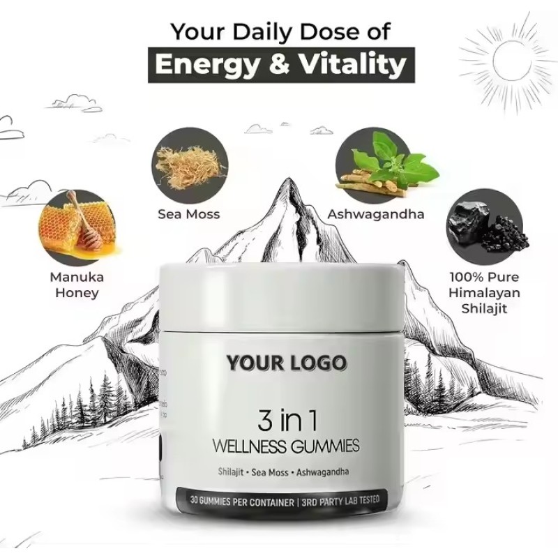 Herbal Extract Male Balance Health Shilajit Gummy with Seaweed and Ashwagandha Natural Energy Vitality