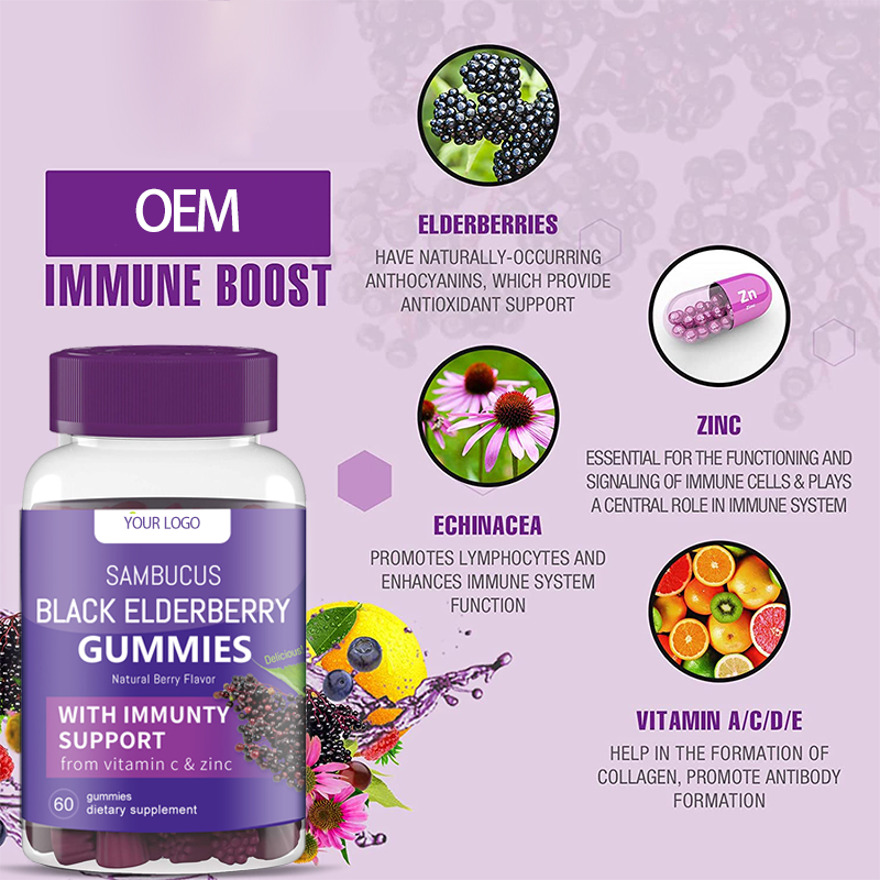Black Elderberry Gummies with Vitamin C & Zinc for Immune Support & Antioxidant - Dietary Supplement for Adults & Children