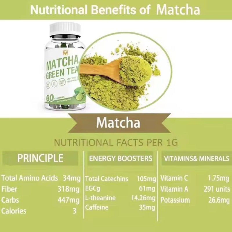 OEM Matcha Green Tea Extract Gummy Dietary Supplements Weight Gain Organic Matcha Green Tea Gummies
