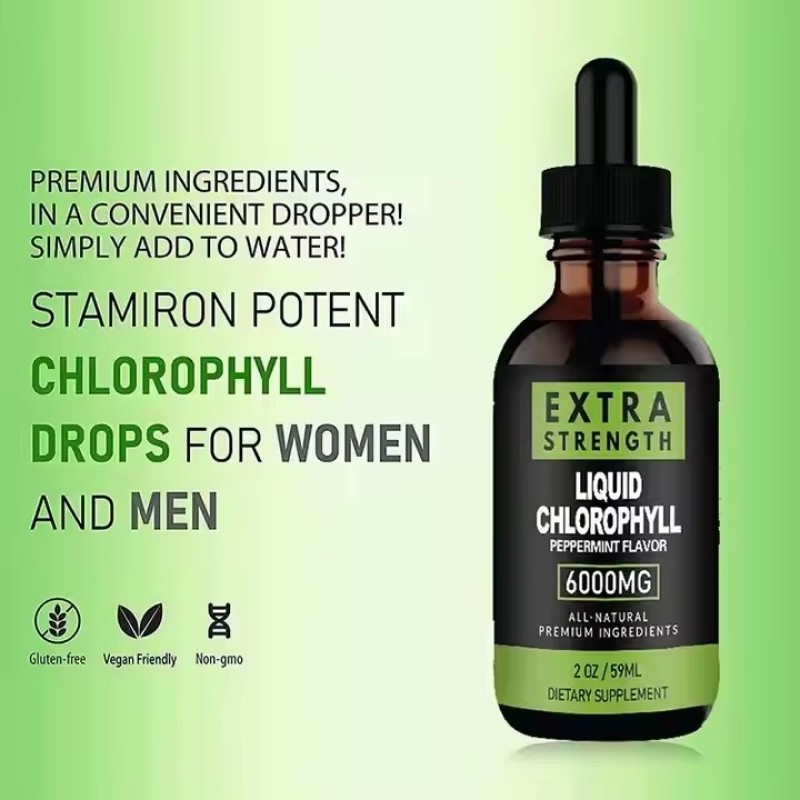 Hot-selling Private Label Customized Extreme 6000mg Organic Vegan Chlorophyll Liquid Drops Splina Bulk Water Syrup Oral Vitamins