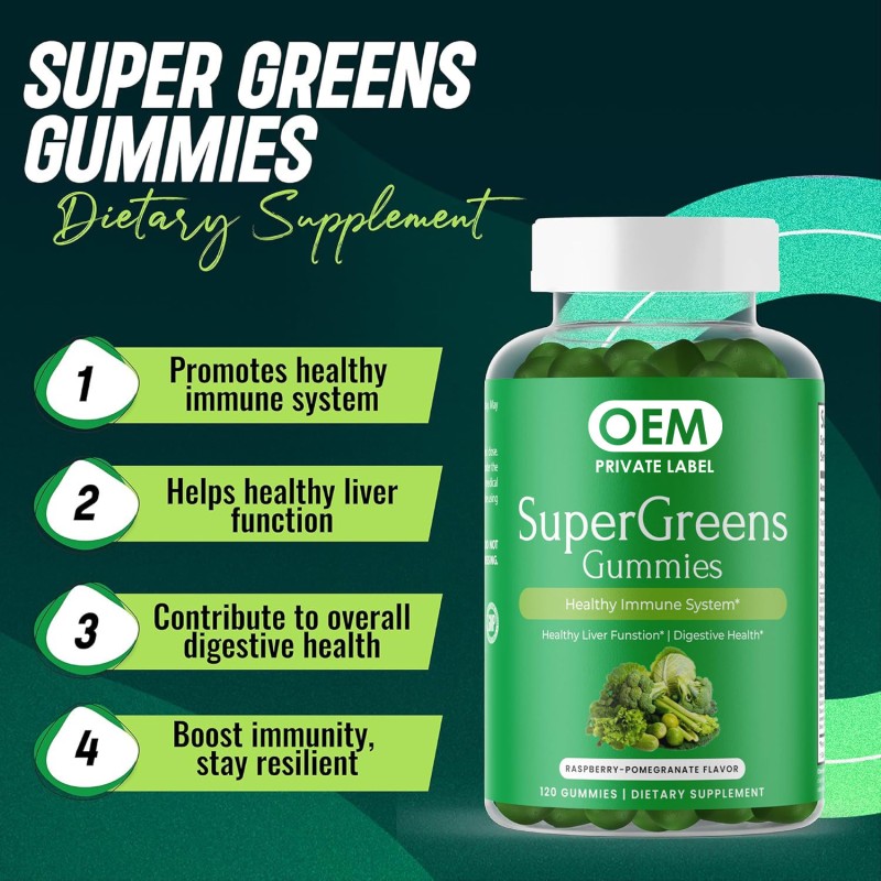 OEM  Green Superfood Gummies - Daily Supplements for Liver, Digestive Health & Immune Support