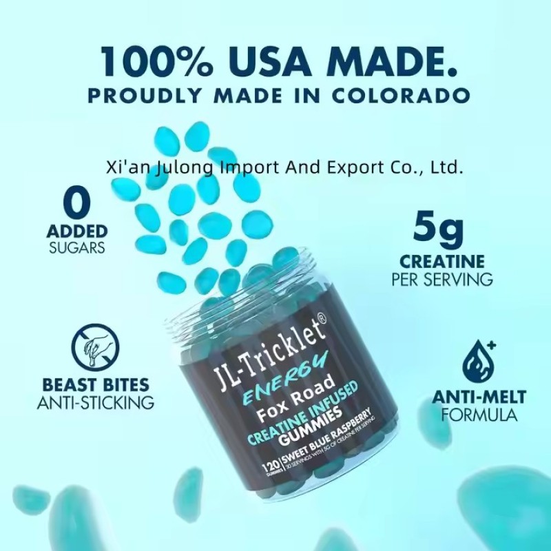 Private Label Creatine Monohydrate Gummies Pre-Workout Supplement for Endurance Recovery and Muscle Growth for Men and Women