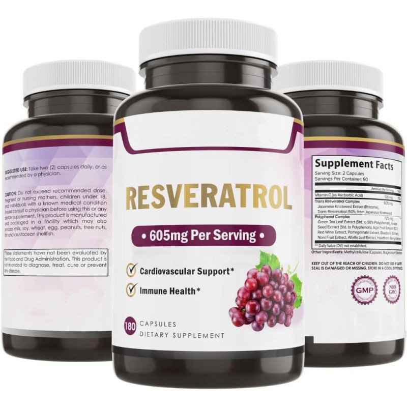 Premium Resveratrol Capsules for Cardiovascular Support and Immune Health 60 Capsules
