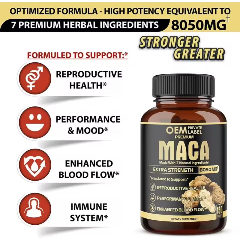 Hot Selling OEM Men's Energy Supplements - Natural Power Booster Maca Capsules