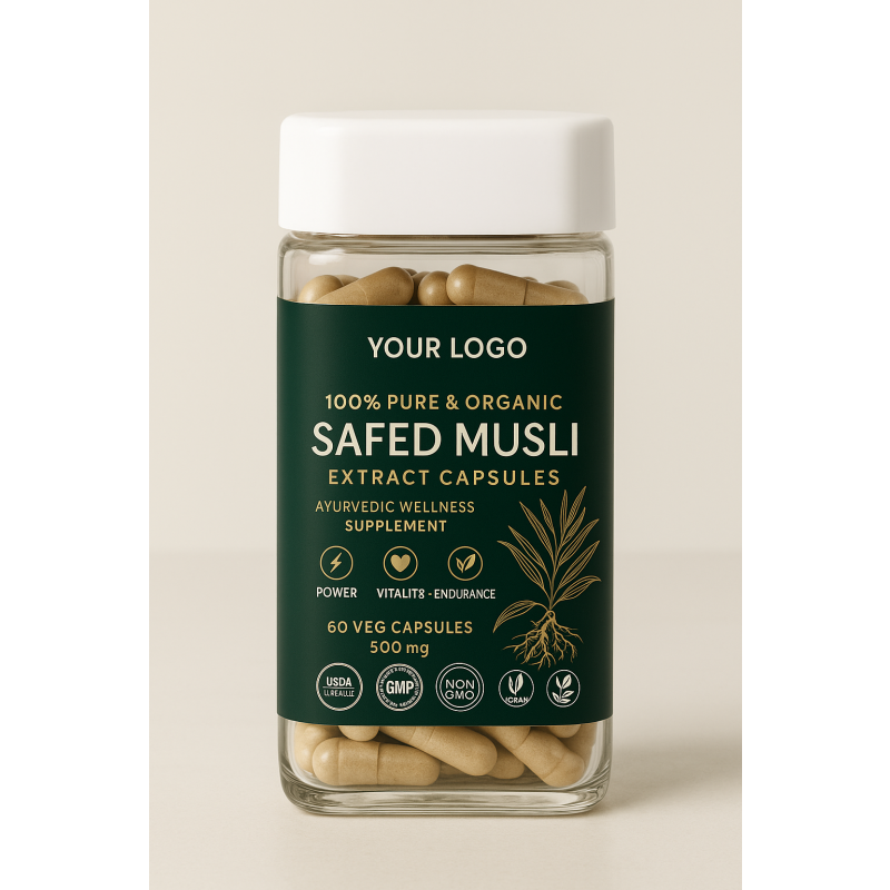 Organic SafedMusli Capsules 500mg - Herbal Root Extract for Male Vitality and Endurance - Private Label Manufacturer
