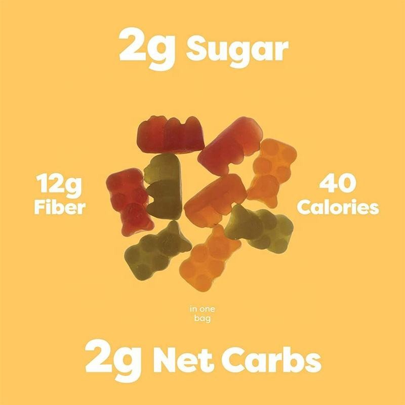 Plant Fiber Gummy Bears | 2g Net Carbs Sugar Free Keto Candy | Low Calorie Vegan Snack for Ketogenic Diet & Fitness Adults