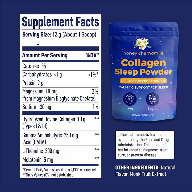 Private Label 300g Collagen Beauty Sleep Powder with Melatonin for Adult Hair Skin Nails Joints Not for Pregnant Women Teenagers