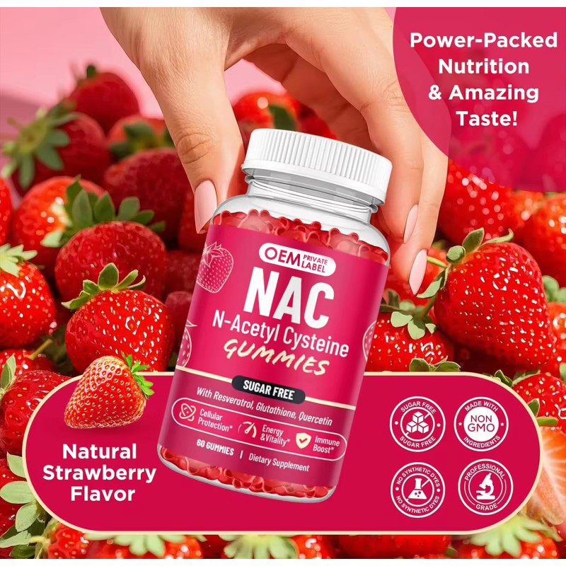 OEM  Private Label NAC Gummies - N-Acetyl Cysteine Supplement with Resveratrol & Magnesium for Antioxidant and Immune Support