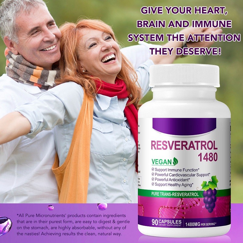 Pure Natural Organic Resveratrol Capsules Adult Dietary Supplement Antioxidant and Anti-Aging Cell Energy Provider