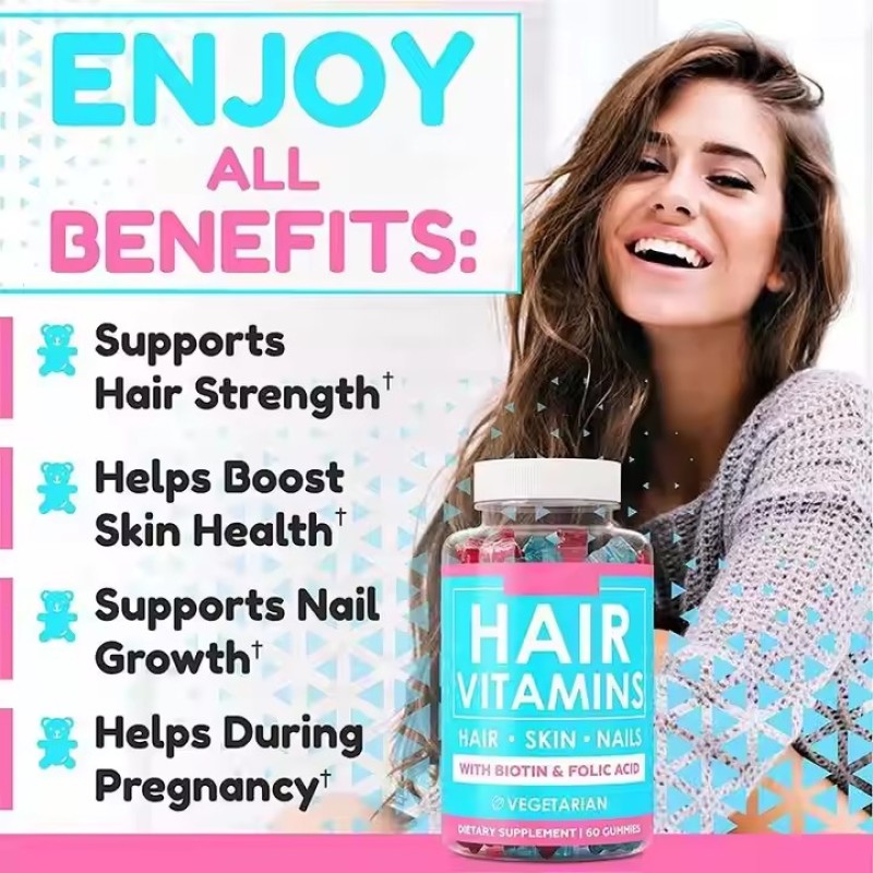 Vitamin Supplements Bear Vegan Gummy Candy Biotin Gummies for Strong Hair Nail Growth Skin Healthy and Helps During Pregnancy