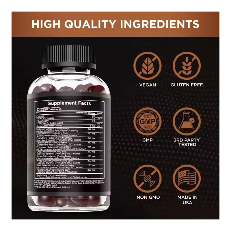 OEM 10x Potent Mushroom Complex Gummies for Adults - Effective Beauty Supplement with Lions Mane and Enzyme Rich Formula