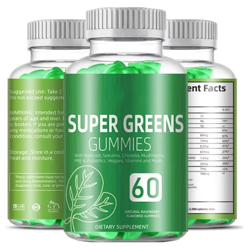 Vegan Super Greens Blend Gummies with Spirulina & Fiber - Weight Loss & Immune Booster Sugar-Free Chewables for Adults