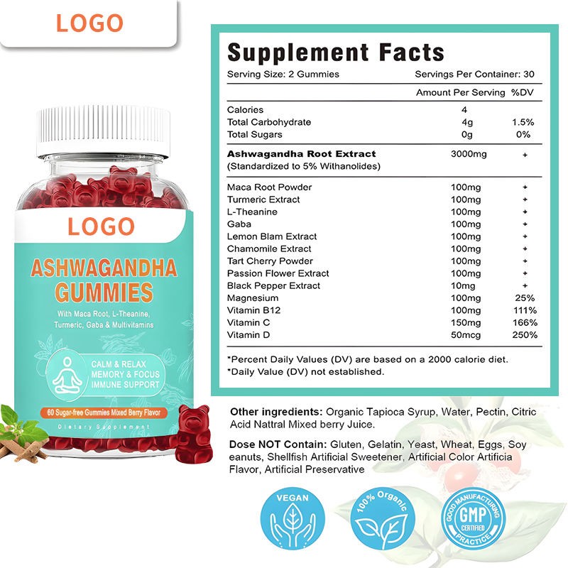 Premium Ashwagandha Stress Relief Gummies with Himalayan Shilajit and Vitamin B12 60 Gummies