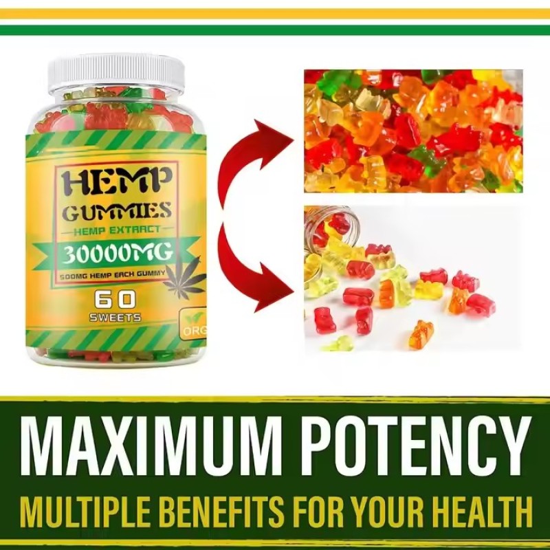 3000Mg Hemp Gummies with Vitamin E and B Supplements Sugar-Free Immune System Boost for Adults Brain Development