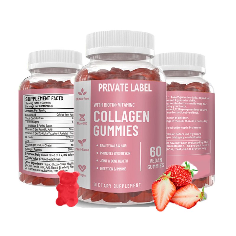 OEM Vegan Collagen & Biotin Gummies for Hair Growth - Beauty Skin Nails Supplement, Sugar-Free Chewable