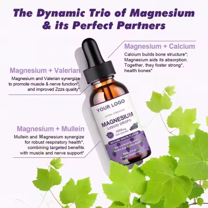 Sugar-Free 60ml Magnesium Liquid Drops Multivitamin Liquid Drops Dietary Supplement for Nerve&Brain Support