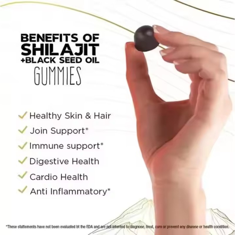 Private Labels Sugar Free Black Seed Oil 3 in 1 Pure Himalayan Shilajit Resin Extract Gummies with Ashwagandha