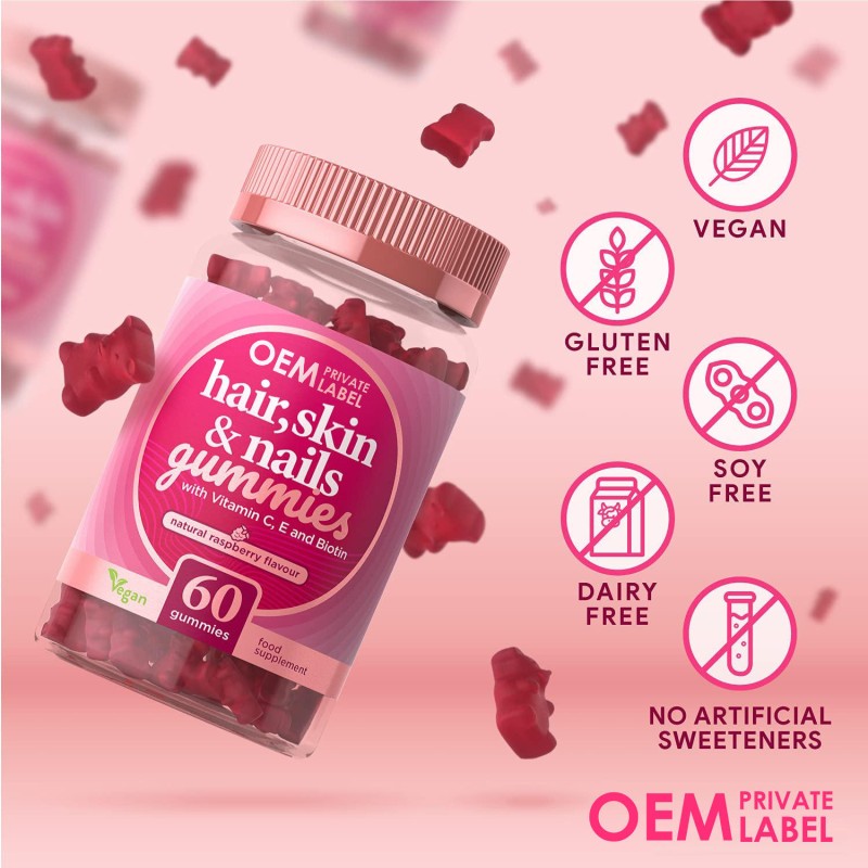 Private Label Vegan Collagen Gummies with Biotin & Vitamins for Hair, Skin, and Nails