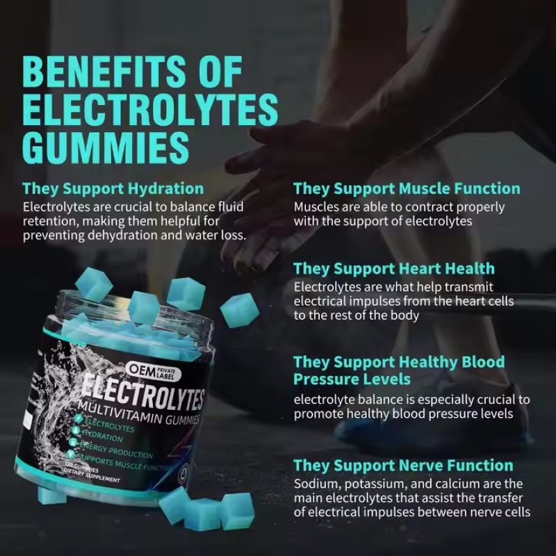 OEM Vitamins Magnesium Electrolyte Gummies with 6 Essential Electrolytes Vitamins Magnesium for Endurance Sports Hydration