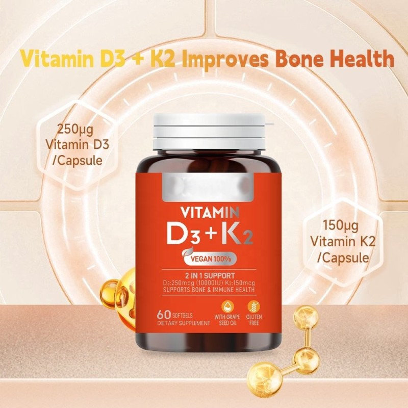 GlowLeaf Vegan D3+K2 Softgels with Calcium | Bone Density & Immune Support - High Absorption MK-7 Vitamin K2 From Natto