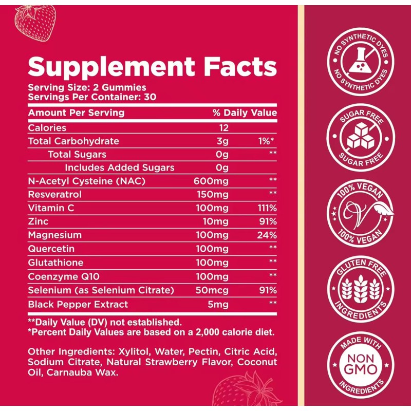 OEM  Private Label NAC Gummies - N-Acetyl Cysteine Supplement with Resveratrol & Magnesium for Antioxidant and Immune Support