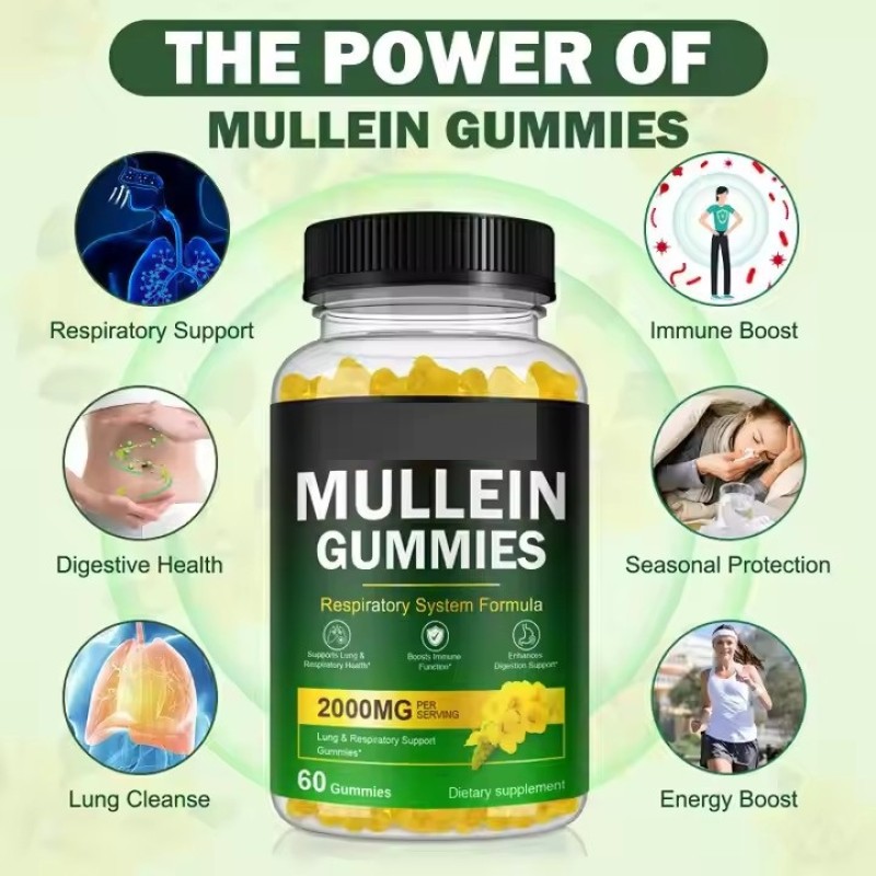 OEM Private Label Natural Mullein Extract Gummies Lung Detox Promote Digestion Supplements Health Mullein Gummies